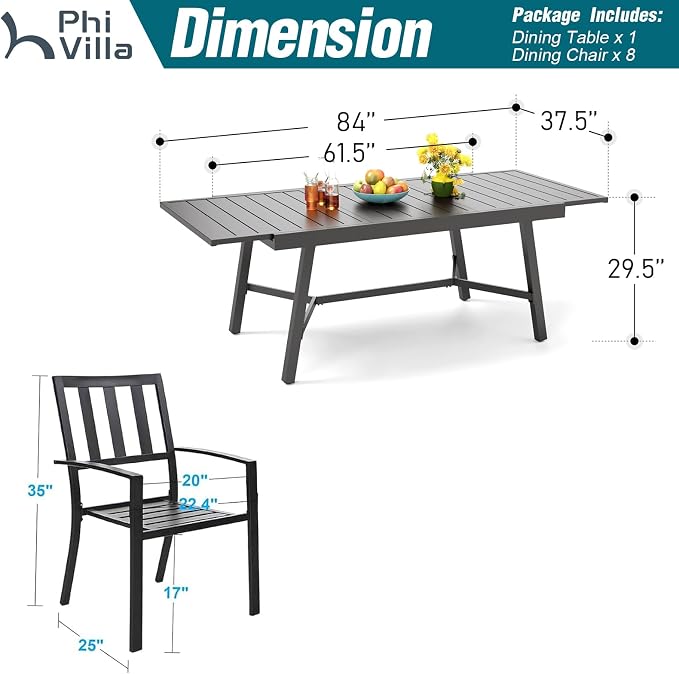 PHI VILLA 9 Pieces Outdoor Dining Set - Image 9