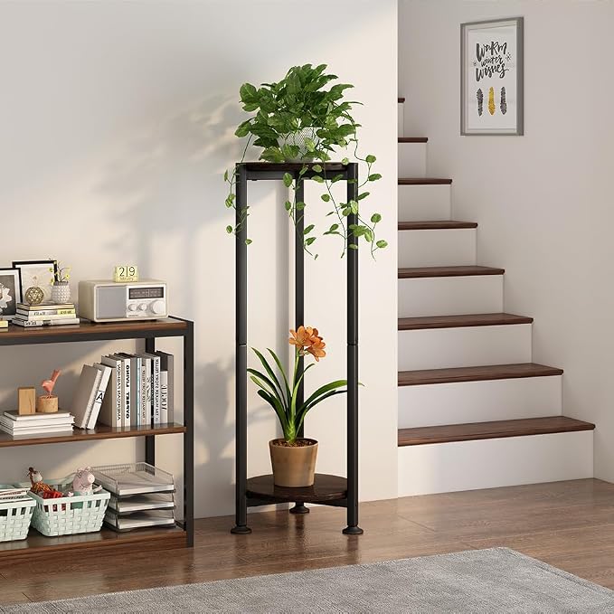 Plant Stand Indoor Outdoor 2 Tier Tall Metal Corner Storage Tiered Plant Shelf - Image 4