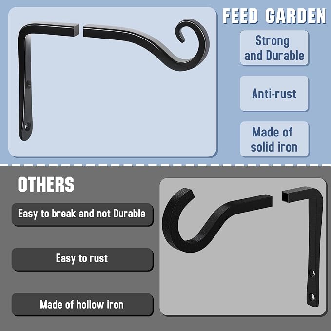 FEED GARDEN Hanging Plant Bracket 2 Pack 6 Inch Hand-Forged Plant Hangers - Image 4