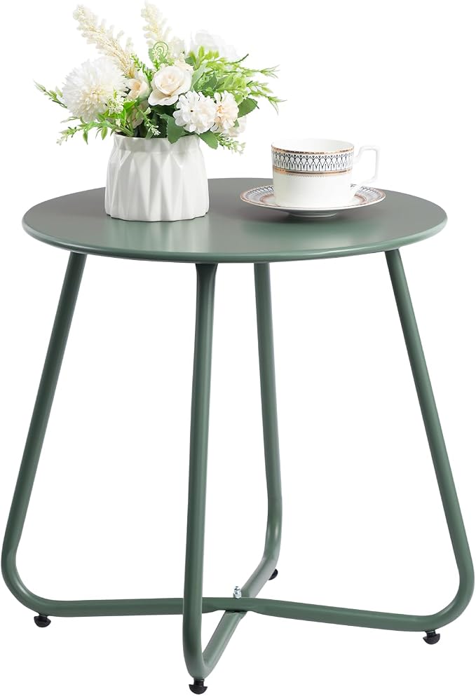 HollyHOME Round Metal Side Table, Rust-Resistant Patio Small Plant Stand by HollyHOME