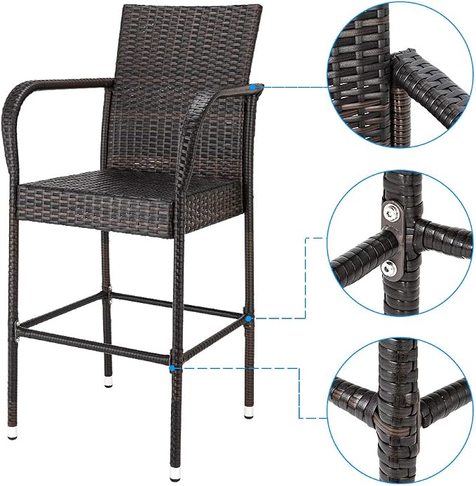 VINGLI Wicker Bar Stools Outdoor Set of 2, Outdoor Bar Height Chairs, Patio - Image 5