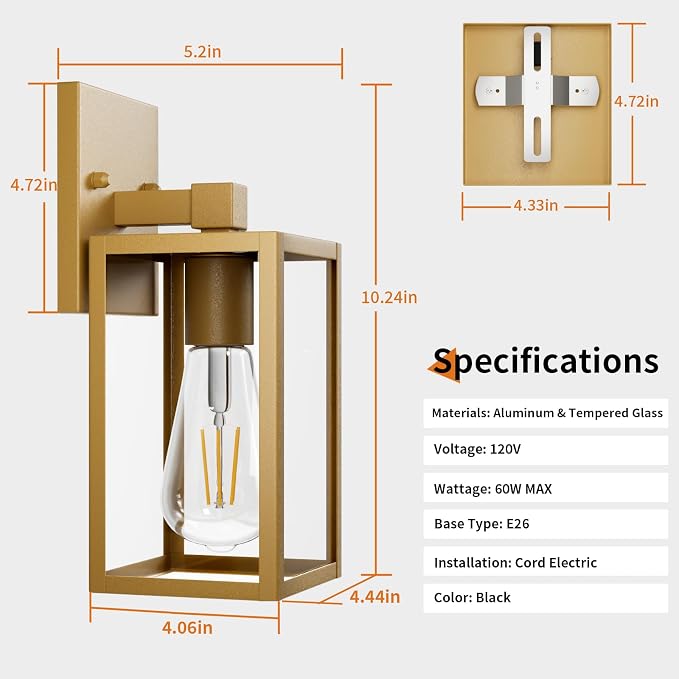 Outdoor Light Fixtures Wall Mount, Waterproof Front Porch Lights, Modern - Image 6