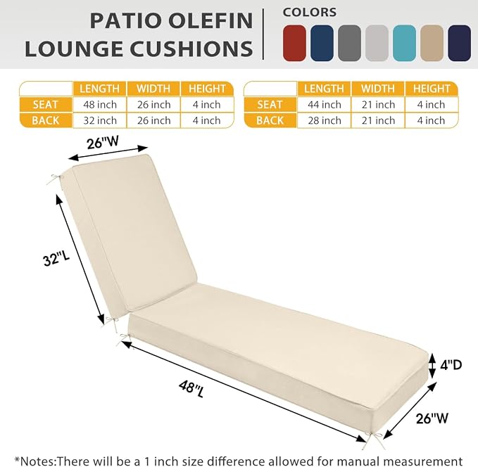 Sundale Outdoor Olefin Chaise Lounge Cushion, Water-Resistant Patio Lounge - Image 3