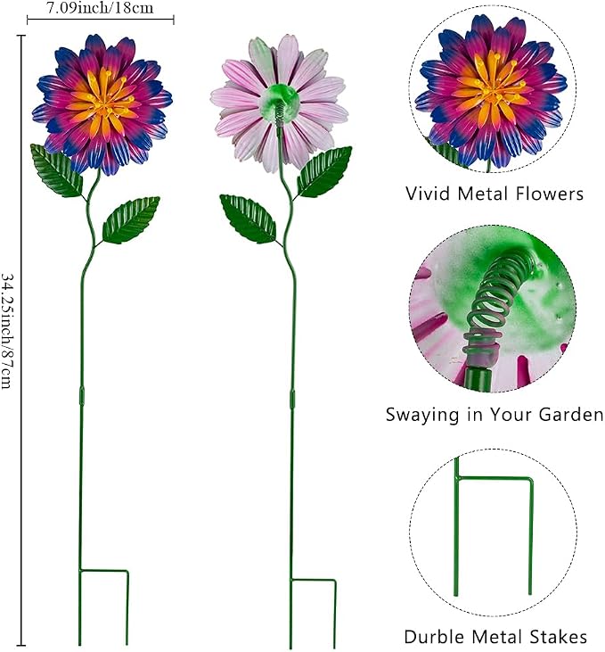 Metal Flowers for Outside, 3 Pack Flowers Decorative Garden Stakes Spring Decor - Image 2