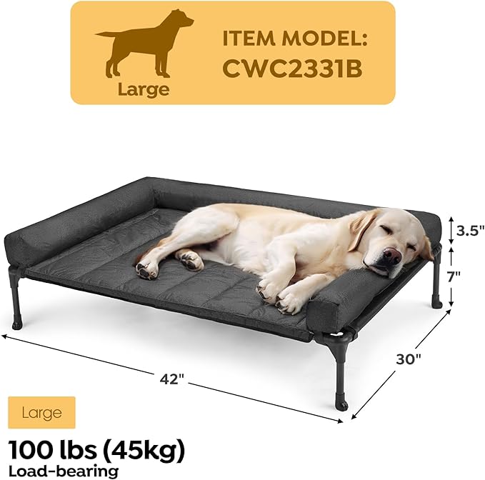 Veehoo Cooling Elevated Dog Bed Add Removable Waterproof Bolster Cushion Mat - Image 2
