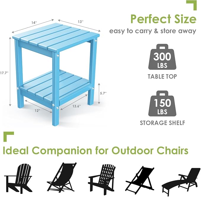 GREENVINES Adirondack-Outdoor-Side-Table | 14 x 13 Inches | HDPE Plastic | All - Image 3