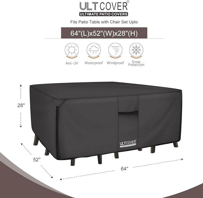 ULTCOVER 600D Tough Canvas Heavy Duty Rectangular Patio Table and Chair Cover - Image 2