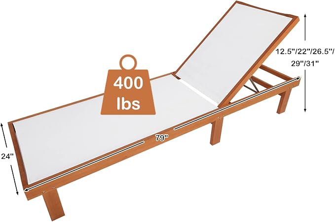 COSTWAY Patio Wood Chaise Lounge Chair, Strong Eucalyptus Wood Frame, - Image 3