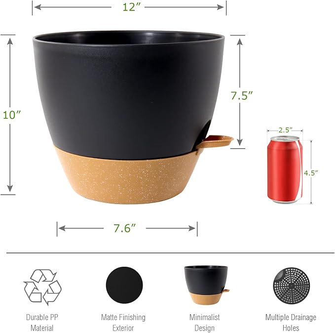 12 inch Large Self Watering Pots, Plastic Planters - Image 2