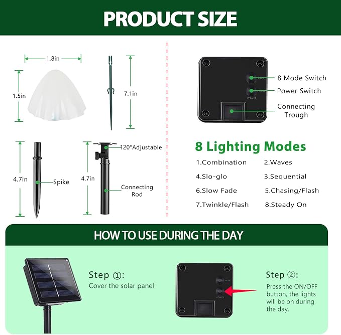OZS 2PK 32LED 55FT Mushroom Solar Garden Lights Outdoor, Solar String Lights - Image 8