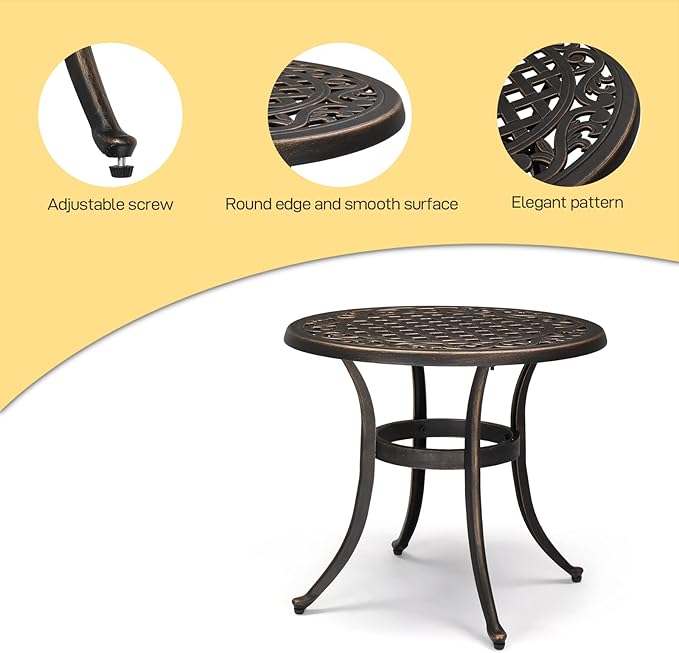 VINGLI 24” Cast Aluminum Outdoor Side Table, All Weather Round Patio Coffee - Image 4