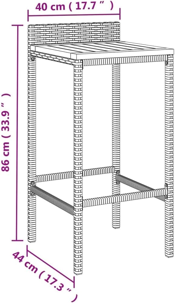 vidaXL 3-Piece Stylish Patio Bar Set: Gray Poly Rattan & Solid Acacia Wood - - Image 7