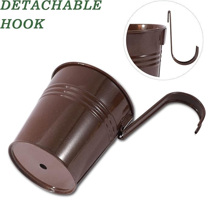 HowRU Metal Iron Flower Pots for Railing Fence Hanging Bucket Pots and Hanging - Image 4
