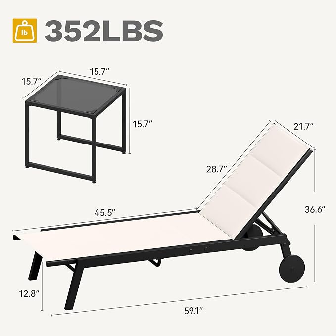 DWVO Outdoor Chaise Lounge Set, 2 Patio Chaise Lounge Chairs - Image 7