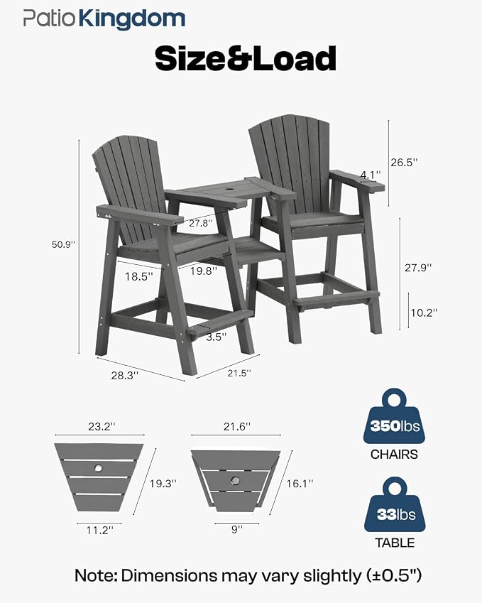 Grey HDPE Tall Adirondack Chair Set of 2 - Image 2
