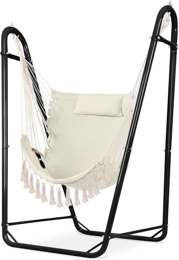 U-Shaped Hammock Chair with Stand, Heavy-Duty and Rustproof Hanging Chair with by UMIKOOL
