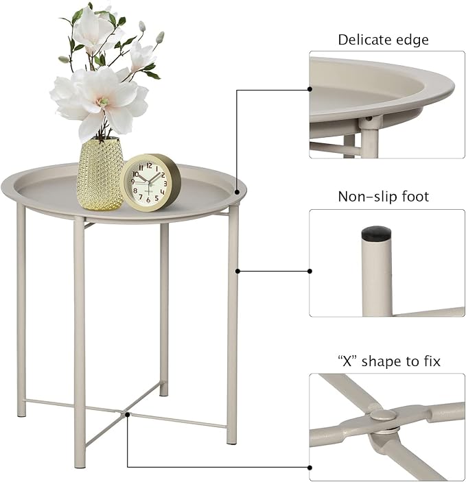 VECELO Side/End Table, Folding Round Metal Anti-Rust and Waterproof Outdoor or - Image 8