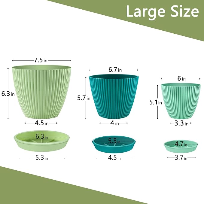 SupKing Large Plant Pots 7.5/6.7/6 Inch Set of 3, Plastic Flower Pots Planters - Image 7