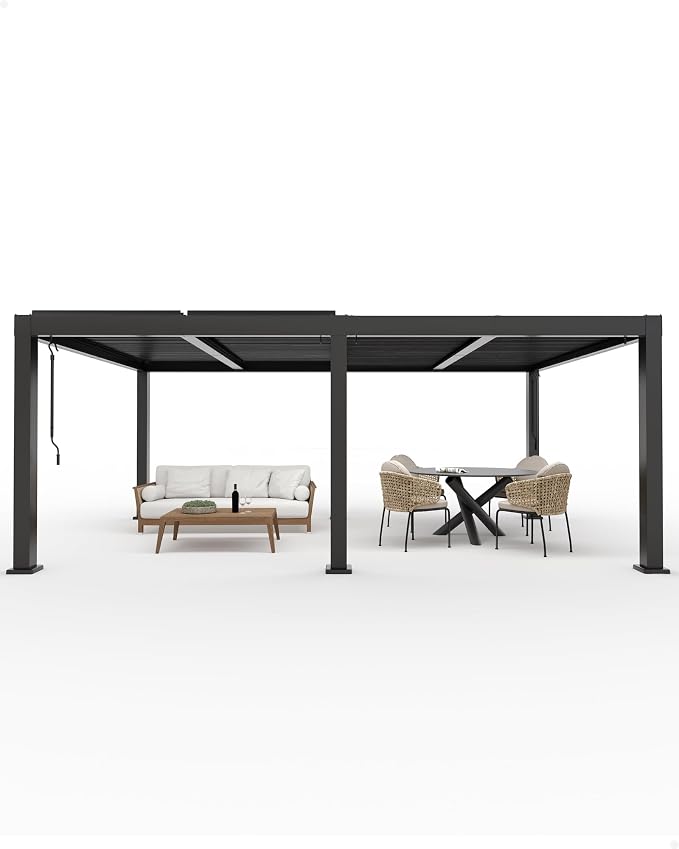 Garveelife All-Aluminum Louvered Pergola 12 ft x 20 ft, Outdoor Pergola - Image 2