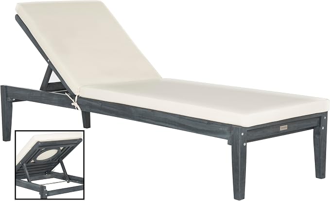 SAFAVIEH Outdoor Collection Montclair Ash Grey Solid Wood/Beige Cushion by SAFAVIEH