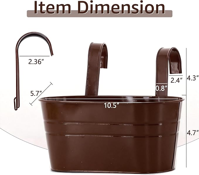 3 Pack Metal Railing Planters, 10.5" Oval Hanging Flower Pots - Image 3
