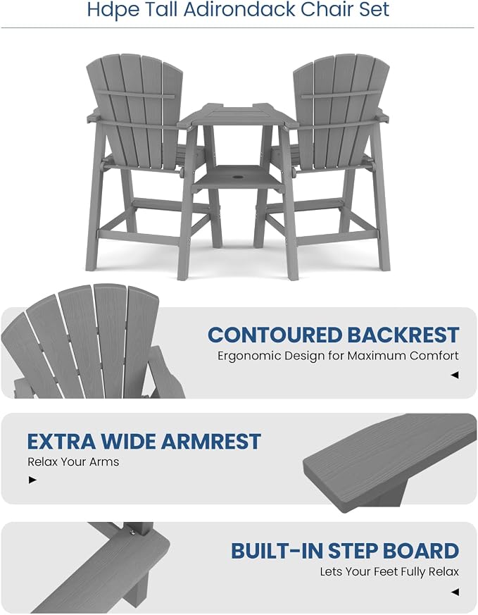 Ciokea Tall Adirondack Chairs Set of 4, HDPE Outdoor High Back Adirondack Chair - Image 6
