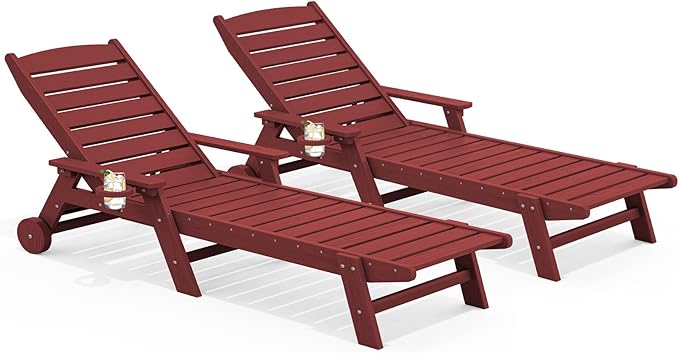 SERWALL Patio Chaise Lounge Chair Set of 2, Poly Lounge Chair by SERWALL