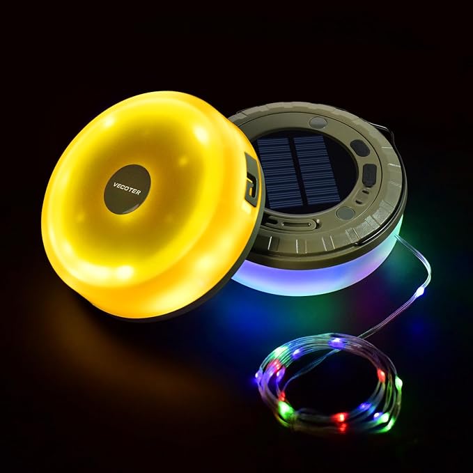 Solar Camping String Lights 1-Pack 2 in 1 Rechargeable by Vecoter