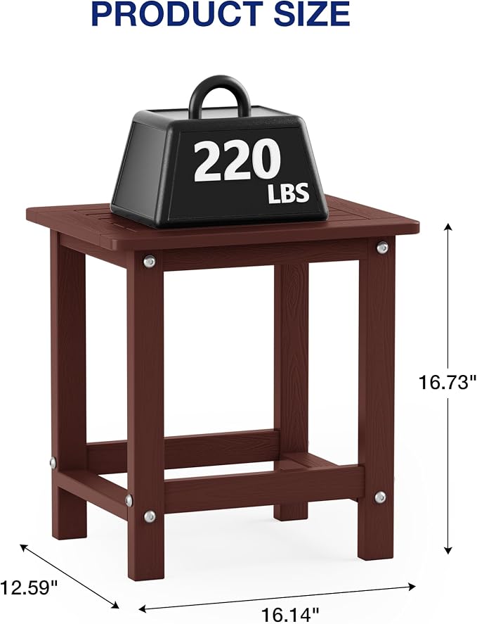 YEFU Outdoor Side Table for Patio: 16" HIPS Weather - Image 3