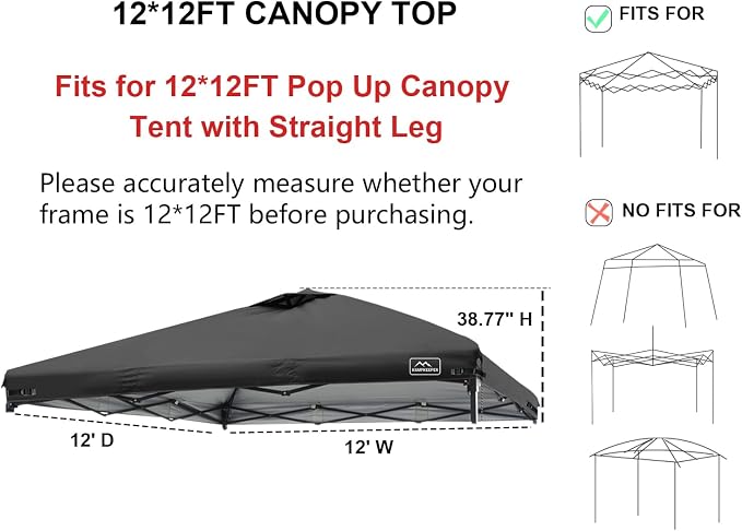 KAMPKEEPER Replacement Top Pop Up Canopy Tent Cover Roof - Image 2