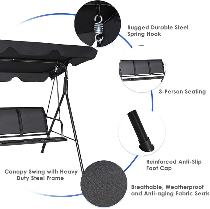 TANGKULA 3 Person Patio Swing, Steel Frame - Image 6