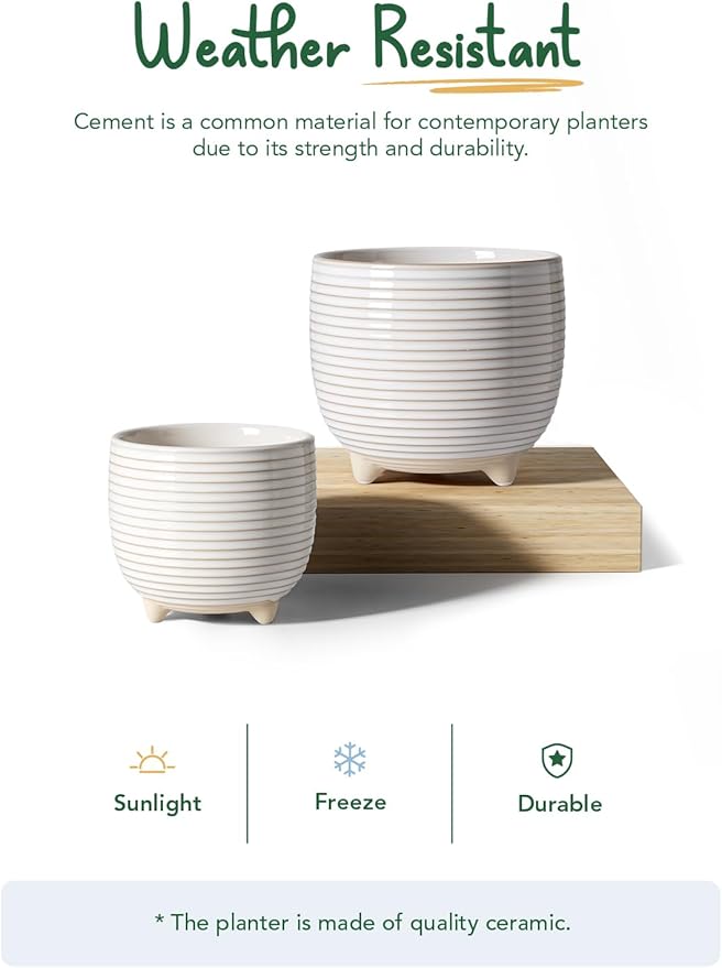 LE TAUCI Ceramic Plant Pots, 5.1 + 6.4 Inch Footed Pots - Image 6