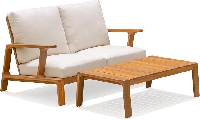 Idzo Jasper Solid Acacia Wood Loveseat Patio Set - Image 2