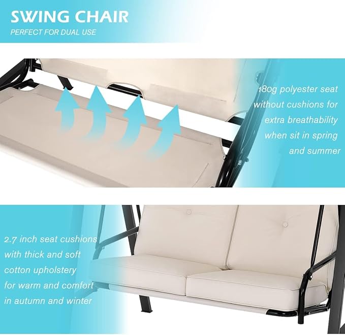 AECOJOY 2-Seat Outdoor Patio Swing Chair - Image 3