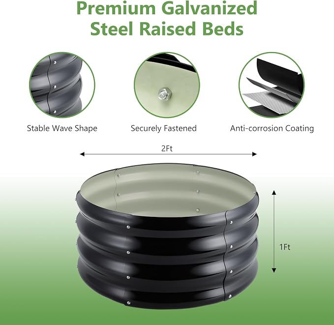 3 Pcs 2x2x1ft Round Galvanized Raised Garden Bed Planter Boxes Outdoor - Image 3