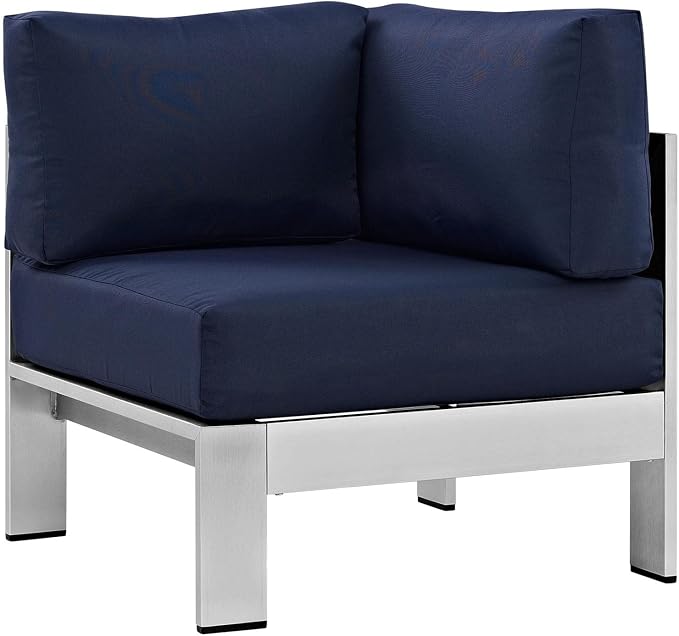 Modway Shore 5-Piece Aluminum Outdoor Patio Sectional Sofa Set in Silver Navy - Image 6