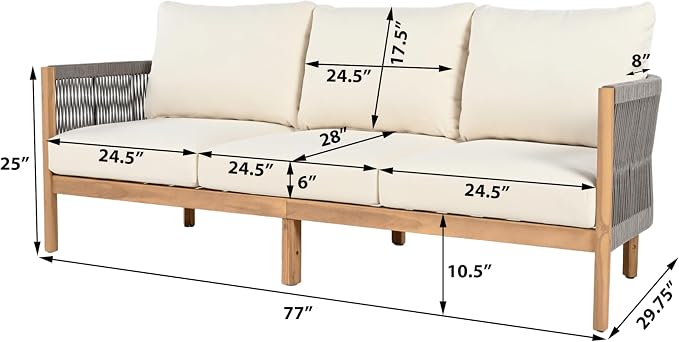 Christopher Knight Home Havets 77"W Outdoor 3 Seater Sofa, Acacia Wood Bench - Image 2