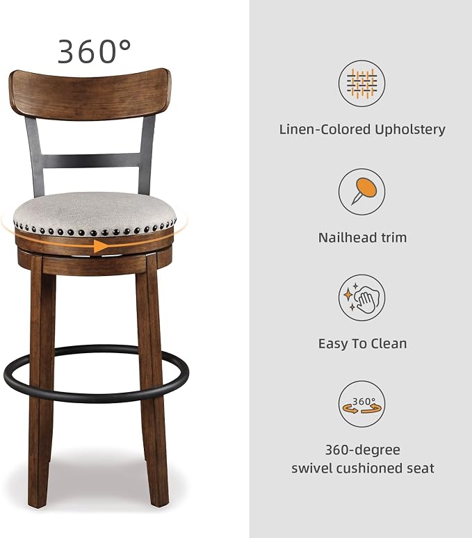 Signature Design by Ashley Valebeck | 30″ Farmhouse Pub-Height Swivel Barstool - Image 6