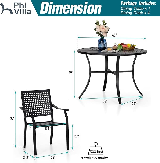 PHI VILLA 5 Pieces Outdoor Round Dining Set - Image 9