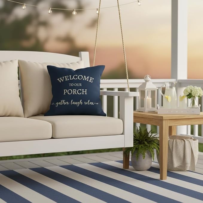 PANDICORN Welcome to Our Porch Stay Awhile Blue Farmhouse Decorative Throw - Image 7