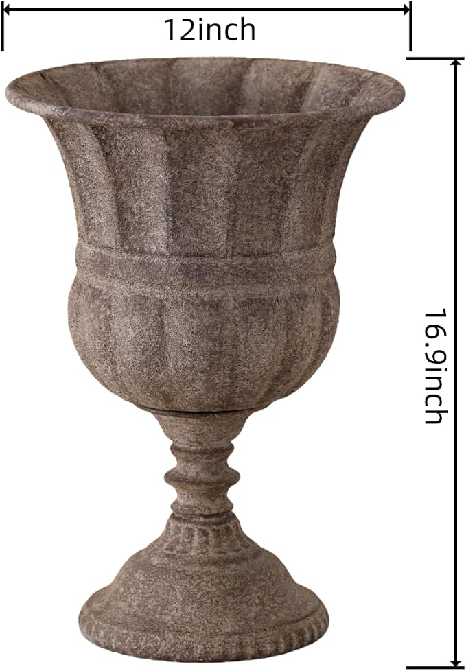Vintage Urn Planter with Embossed Pattern, Imitation Stone Finish Flower Pot - Image 2
