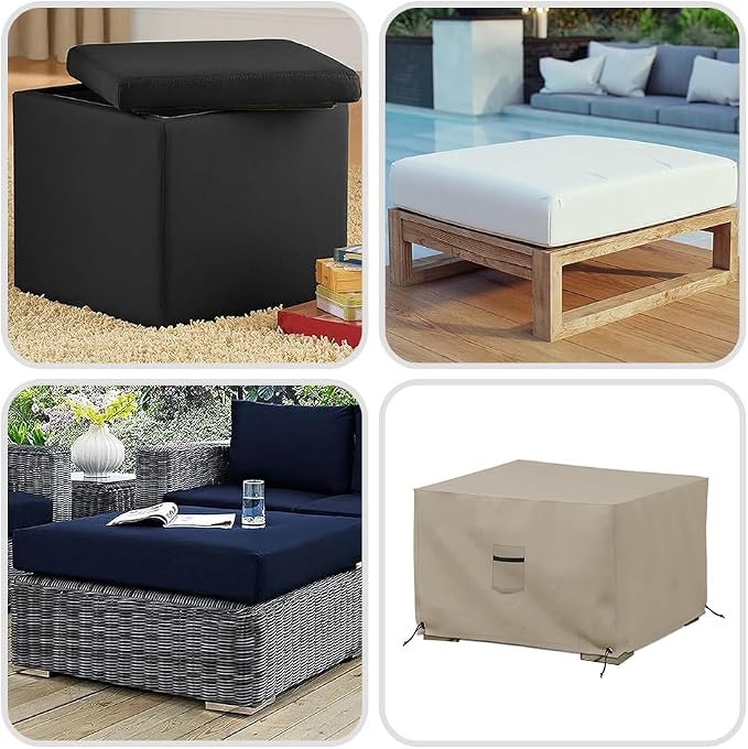 Covers & All Outdoor Ottoman Cover, 12 Oz Waterproof Ottoman Slipcover - Image 8