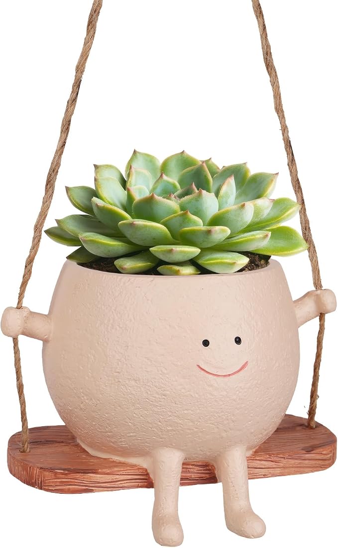 AFFLAT Smiley Face Flower Pot, Swinging Hanging Planter, Resin Smiley Face by AFFLAT