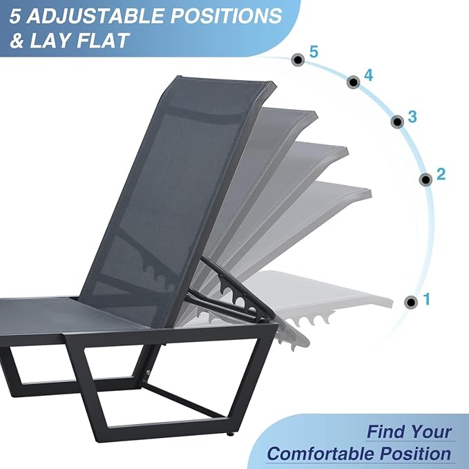 Lounge Chair Outdoor, No Assembly Required Pool Lounge Chairs, 5-Position - Image 4