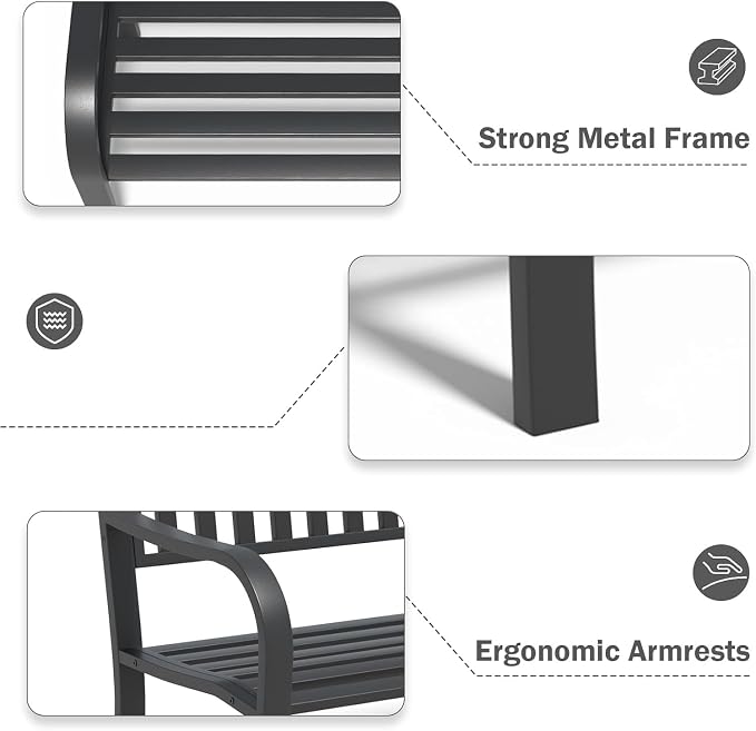 SHGJ&SOFT Outdoor Bench, Garden Bench, Cast Iron Metal Frame Patio Park Bench - Image 6