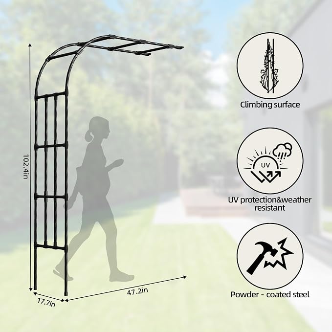 Half Side Garden Arch Trellis 3.93FT×8.53FT, Metal Arbor Trellis - Image 2