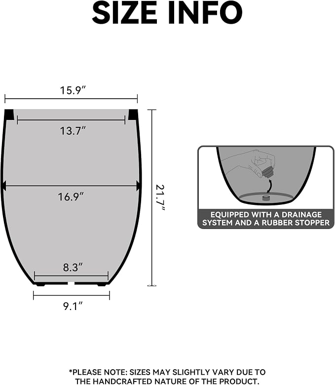 Kante 21.7 Inch Tall Concrete Planter, Large Indoor Outdoor Plant Pot - Image 2