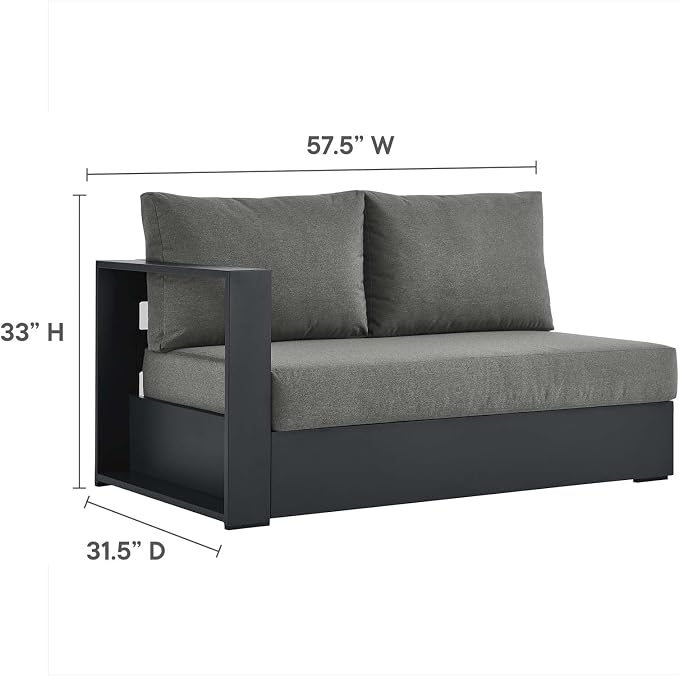 Modway Tahoe Aluminum Modular Left-Facing Outdoor Patio Loveseat in Gray - Image 2
