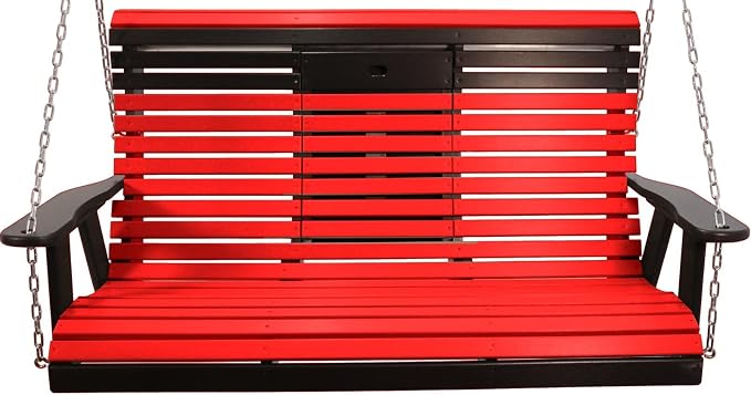 5FT Red Flip-Cup ROLLBACK Porch Swing Bench, Amish-Made Poly Lumber Wood - Image 2