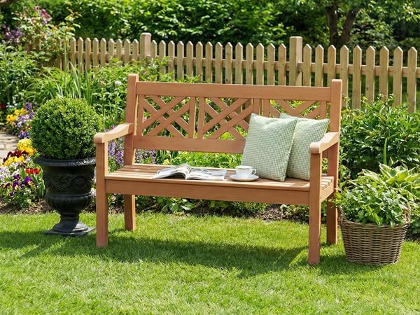 Psilvam 63''W All-Weather Poly Lumber Outdoor Bench – Teak Color, 3-Person - Image 2